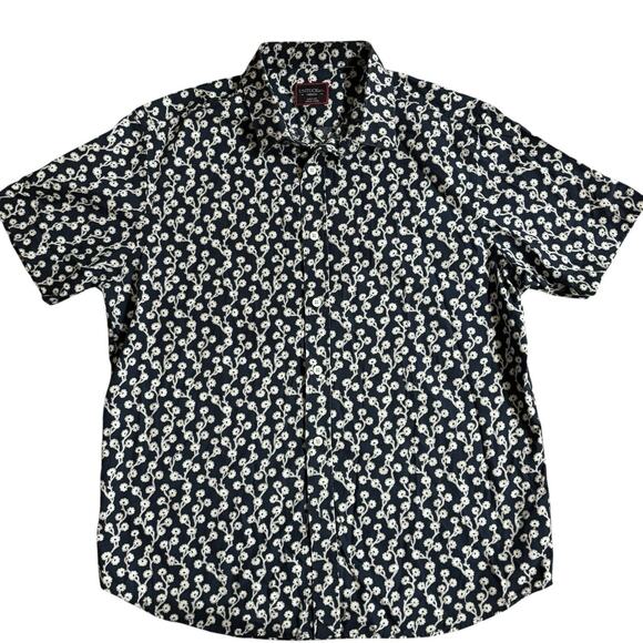 UNTUCKit Shirt Men's Medium S/S Slim Blue White Floral Azal Button Up Cotton - Picture 1 of 7